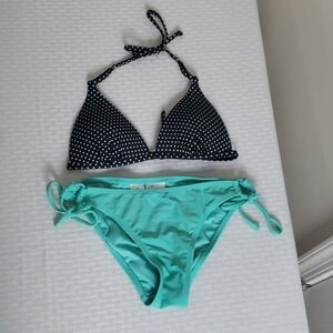 California Waves black and teal polka dot bikini